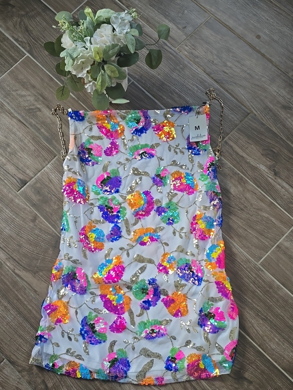Sequin Floral Mini Dress in Multicolor